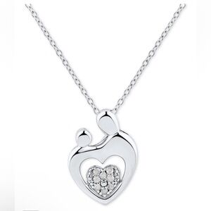 NWT Diamond Heart Cluster Mother & Child Necklace in Sterling Silver
